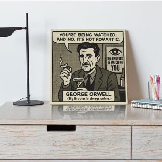 George Orwell Cartoon Canvas Art Print – 8x8" (20x20cm) – Literary Quote Wall Decor