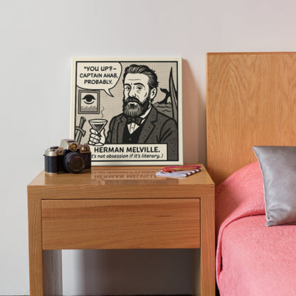 Herman Melville Cartoon Canvas Art Print – 8x8" (20x20cm) – Literary Quote Wall Decor