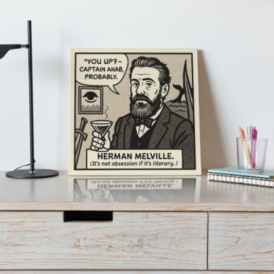 Herman Melville Cartoon Canvas Art Print – 8x8" (20x20cm) – Literary Quote Wall Decor