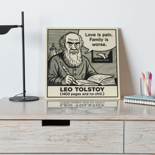 Leo Tolstoy Cartoon Canvas Art Print – 8x8" (20x20cm) – Literary Quote Wall Decor