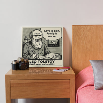 Leo Tolstoy Cartoon Canvas Art Print – 8x8" (20x20cm) – Literary Quote Wall Decor