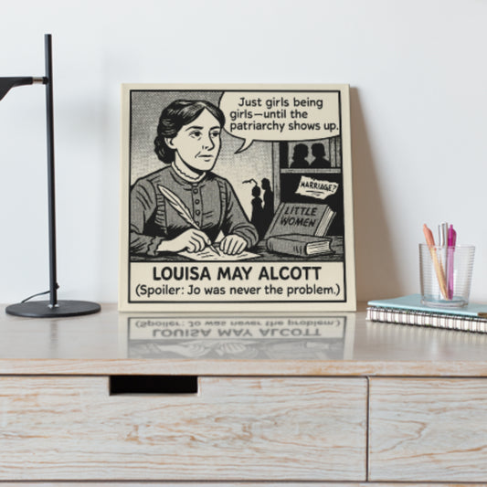 Louisa May Alcott Cartoon Canvas Art Print – 8x8" (20x20cm) – Literary Quote Wall Decor