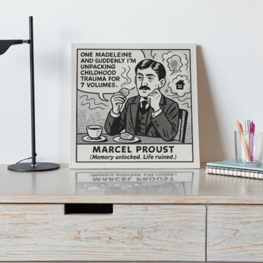 Marcel Proust Cartoon Canvas Art Print – 8x8" (20x20cm) – Literary Quote Wall Decor