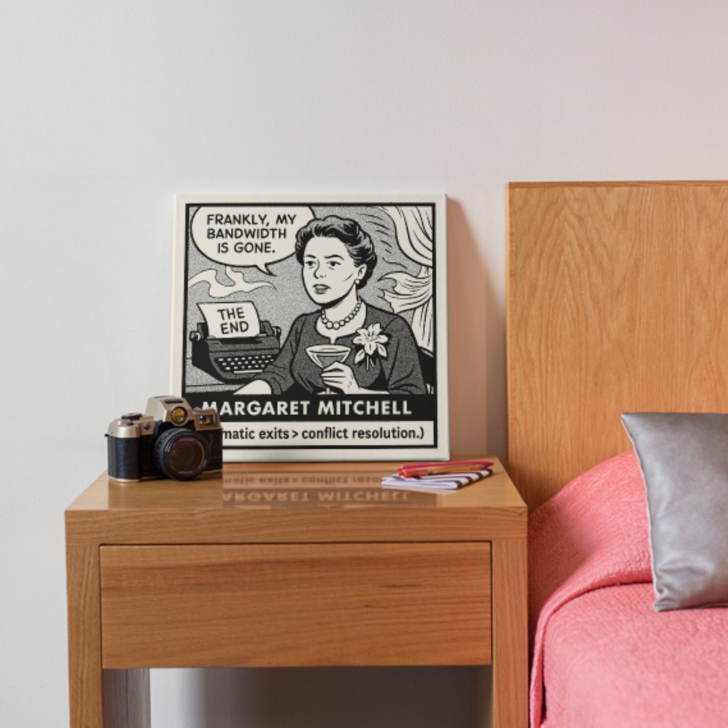 Margaret Mitchell Cartoon Canvas Art Print – 8x8" (20x20cm) – Literary Quote Wall Decor