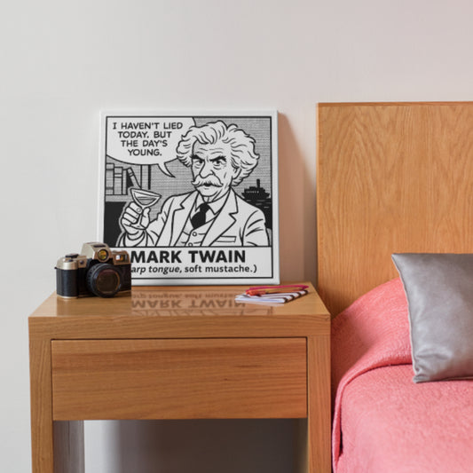 Mark Twain Cartoon Canvas Art Print – 8x8" (20x20cm) – Literary Quote Wall Decor