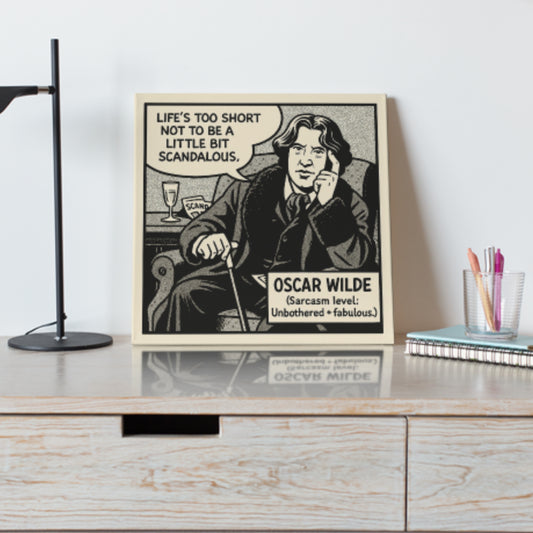 Oscar Wilde Cartoon Canvas Art Print – 8x8" (20x20cm) – Literary Quote Wall Decor