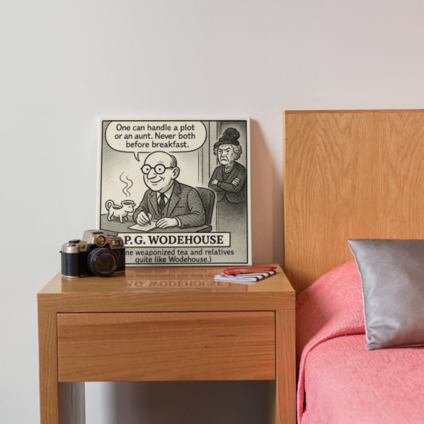 P.G. Wodehouse Cartoon Canvas Art Print – 8x8" (20x20cm) – Literary Quote Wall Decor