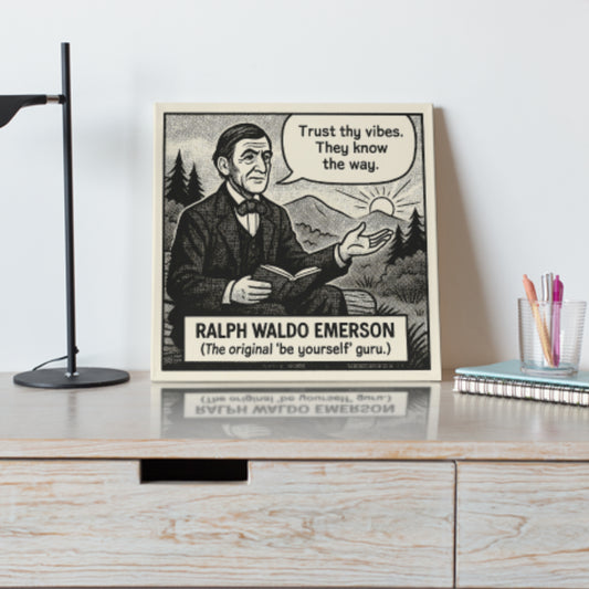 Ralph Waldo Emerson Cartoon Canvas Art Print – 8x8" (20x20cm) – Literary Quote Wall Decor