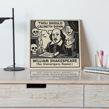 William Shakespeare Cartoon Canvas Art Print – 8x8" (20x20cm) – Literary Quote Wall Decor