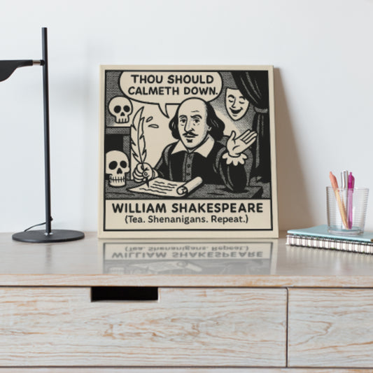 William Shakespeare Cartoon Canvas Art Print – 8x8" (20x20cm) – Literary Quote Wall Decor