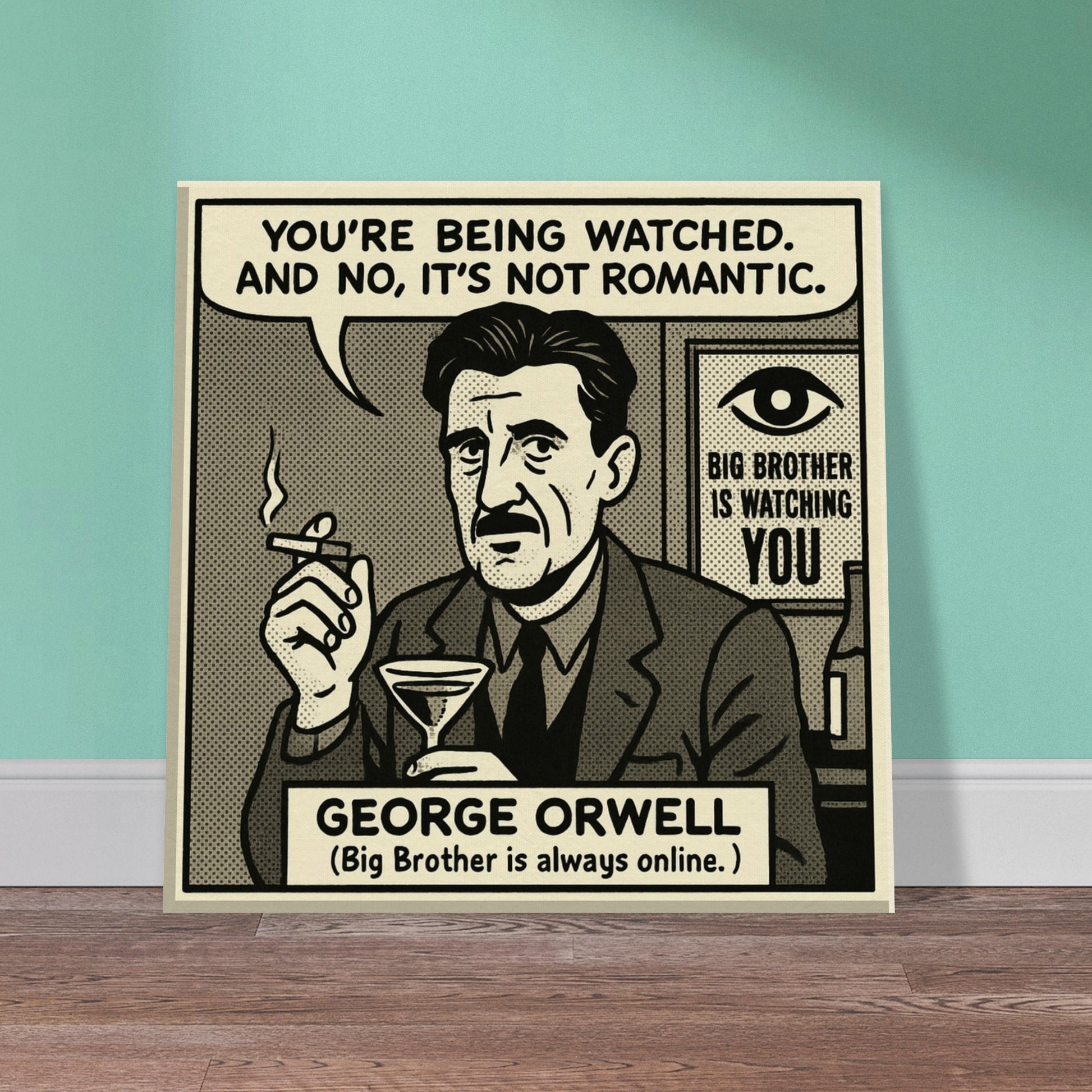 George Orwell Canvas (Cartoon) (8x8" / 20x20cm)-Author Cartoons-Silent Pacific