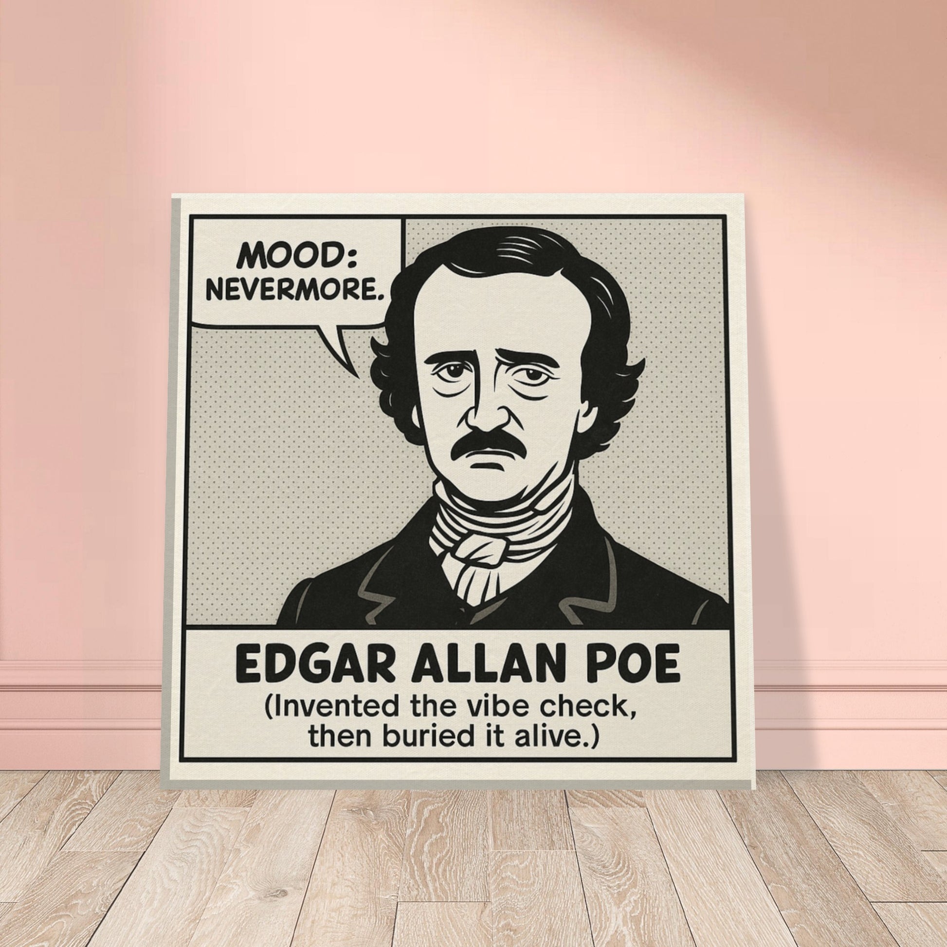 Edgar Allan Poe Canvas (Cartoon) (8x8" / 20x20cm)-Author Cartoons-Silent Pacific