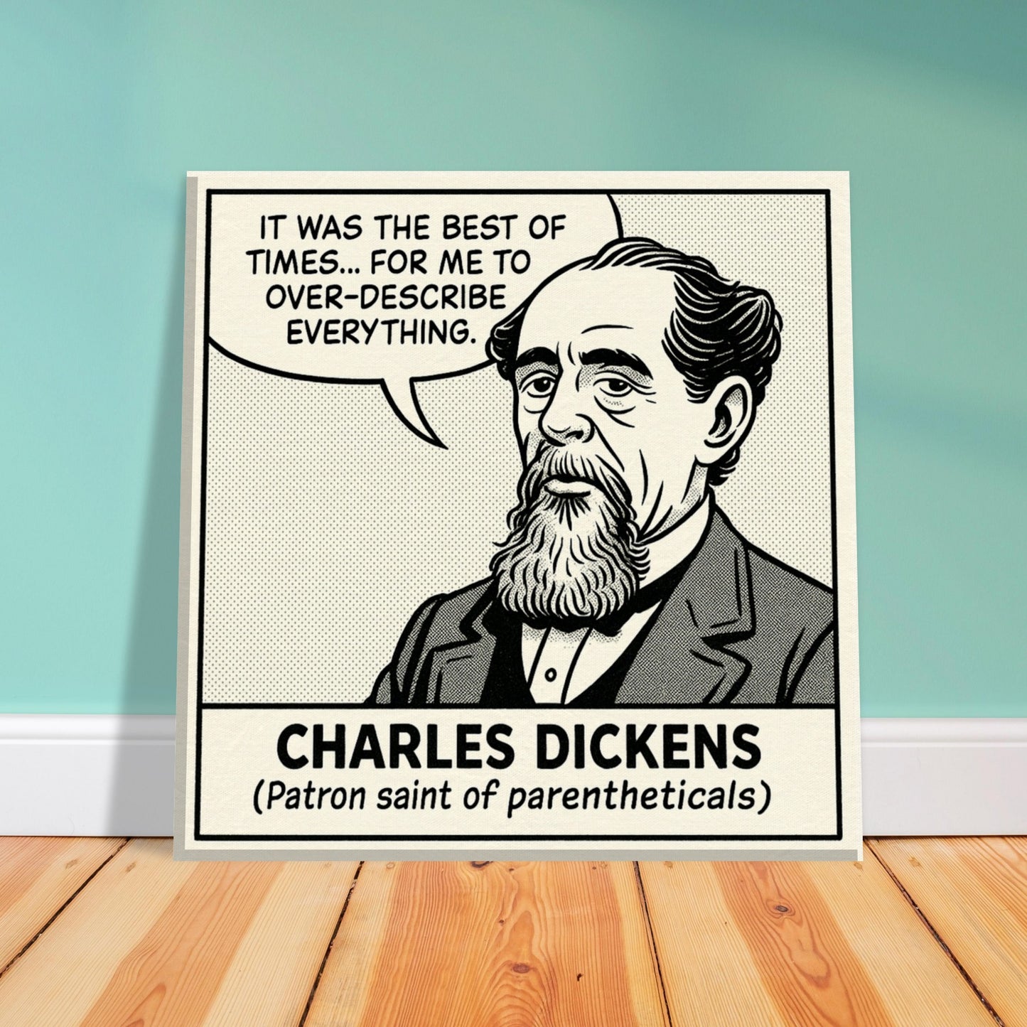 Charles Dickens Canvas (Cartoon) (8x8" / 20x20cm)-Author Cartoons-Silent Pacific