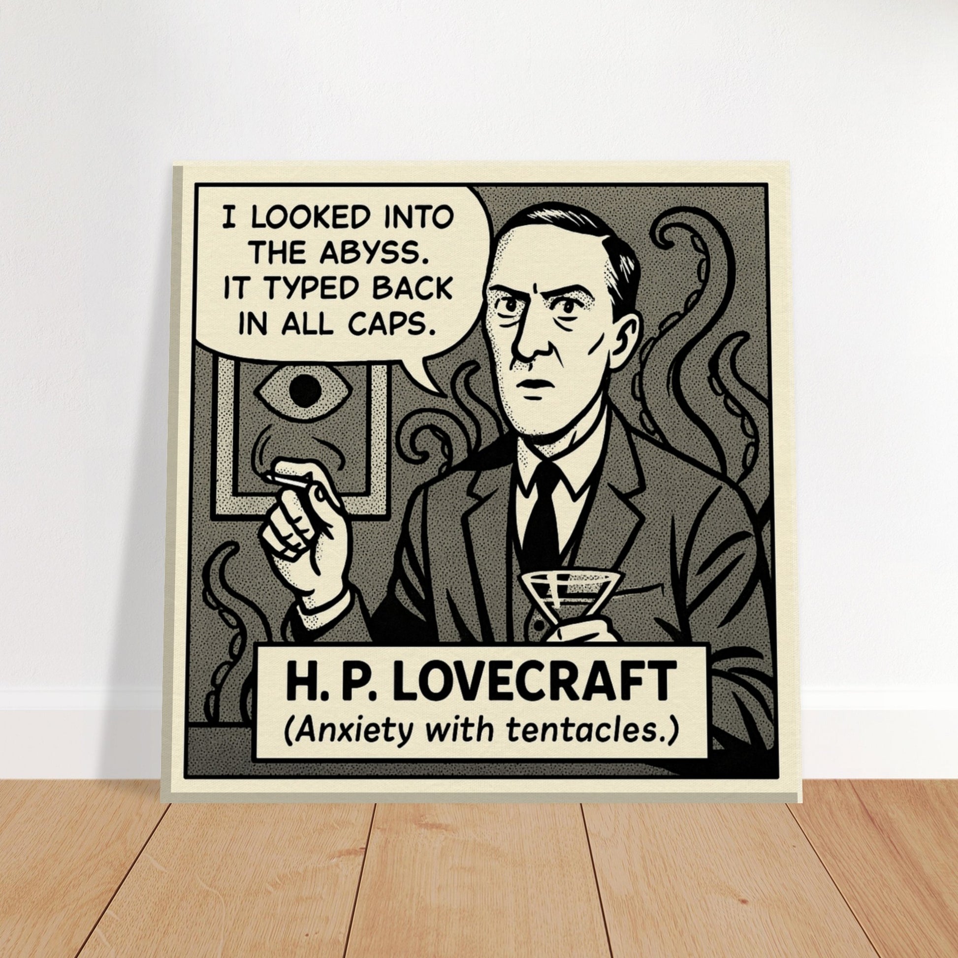 H.P. Lovecraft Canvas (Cartoon) (8x8" / 20x20cm)-Author Cartoons-Silent Pacific