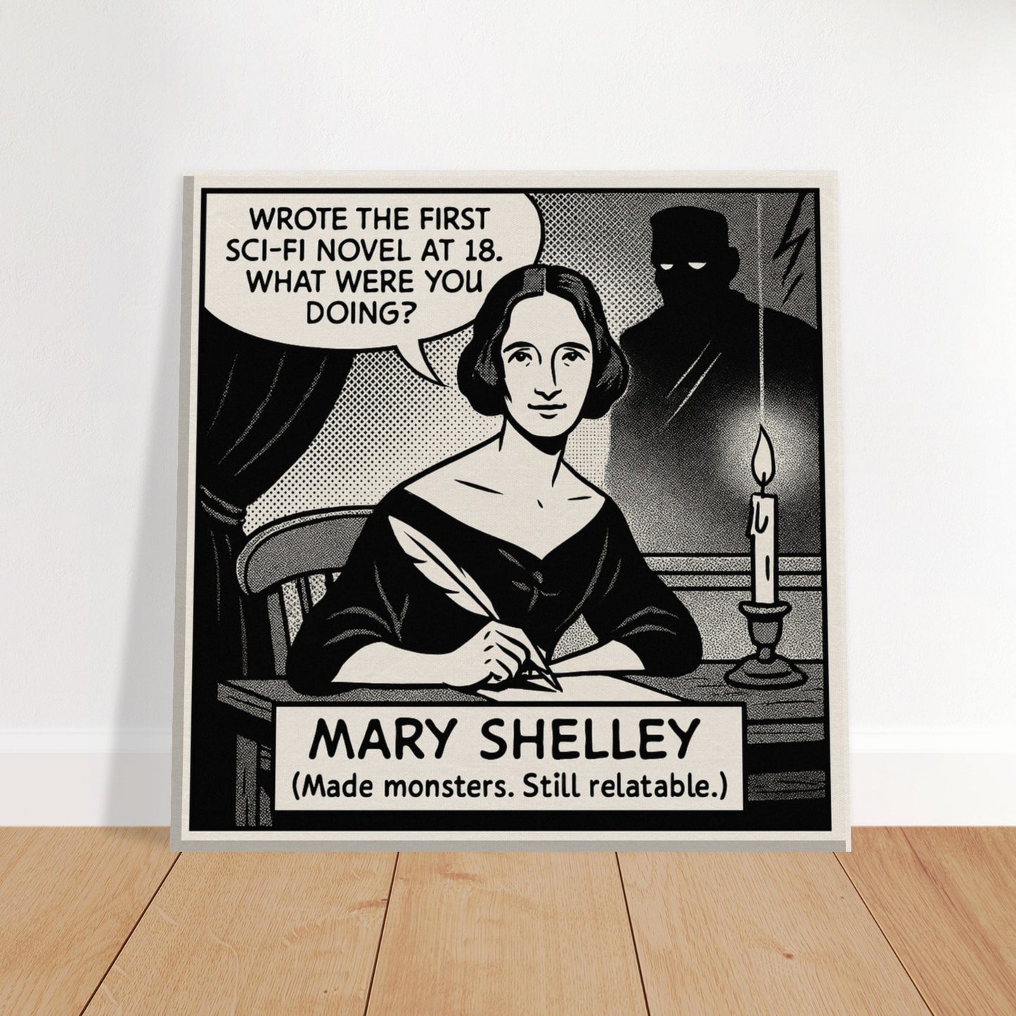 Mary Shelley Canvas (Cartoon) (8x8" / 20x20cm)-Author Cartoons-Silent Pacific