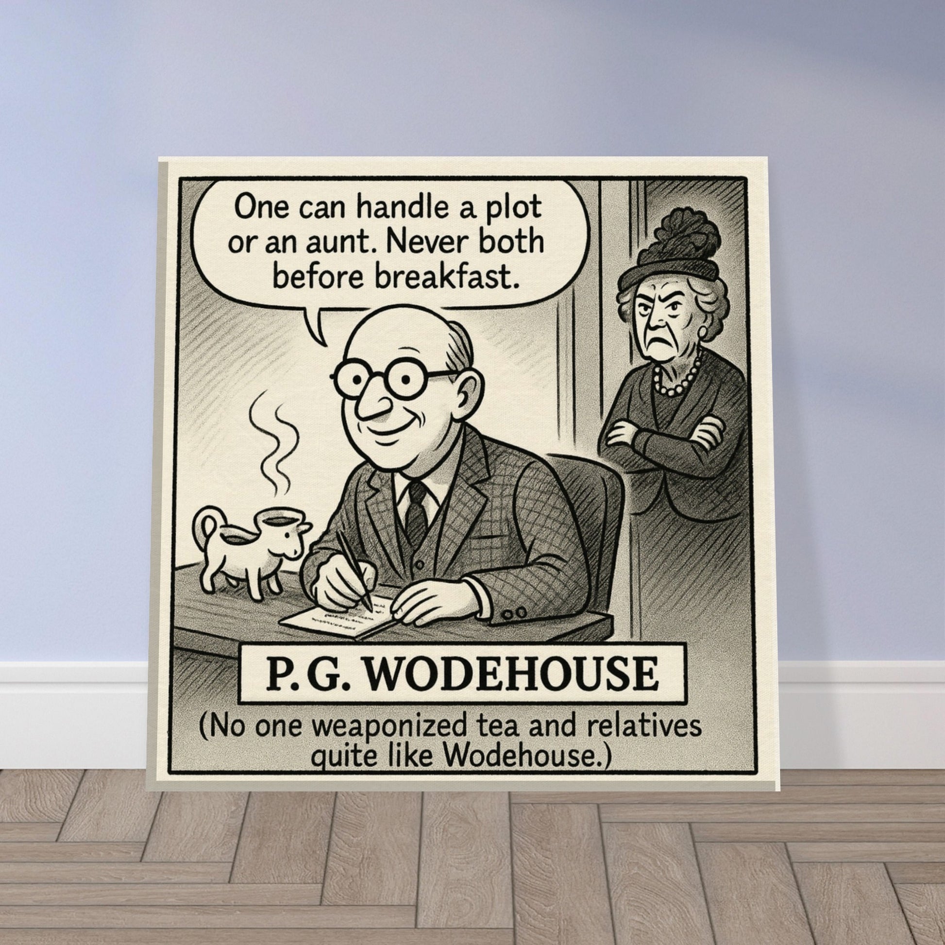 P.G. Wodehouse Canvas (Cartoon) (8x8" / 20x20cm)-Author Cartoons-Silent Pacific