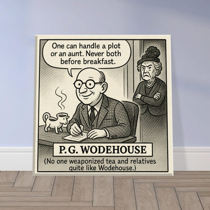 P.G. Wodehouse Canvas (Cartoon) (8x8" / 20x20cm)-Author Cartoons-Silent Pacific