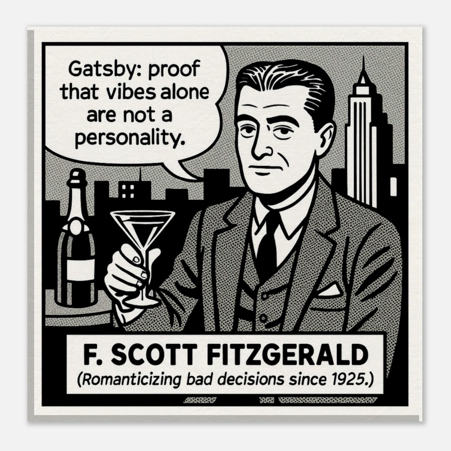 F. Scott Fitzgerald Canvas (Cartoon) (8x8" / 20x20cm)-Author Cartoons-Silent Pacific