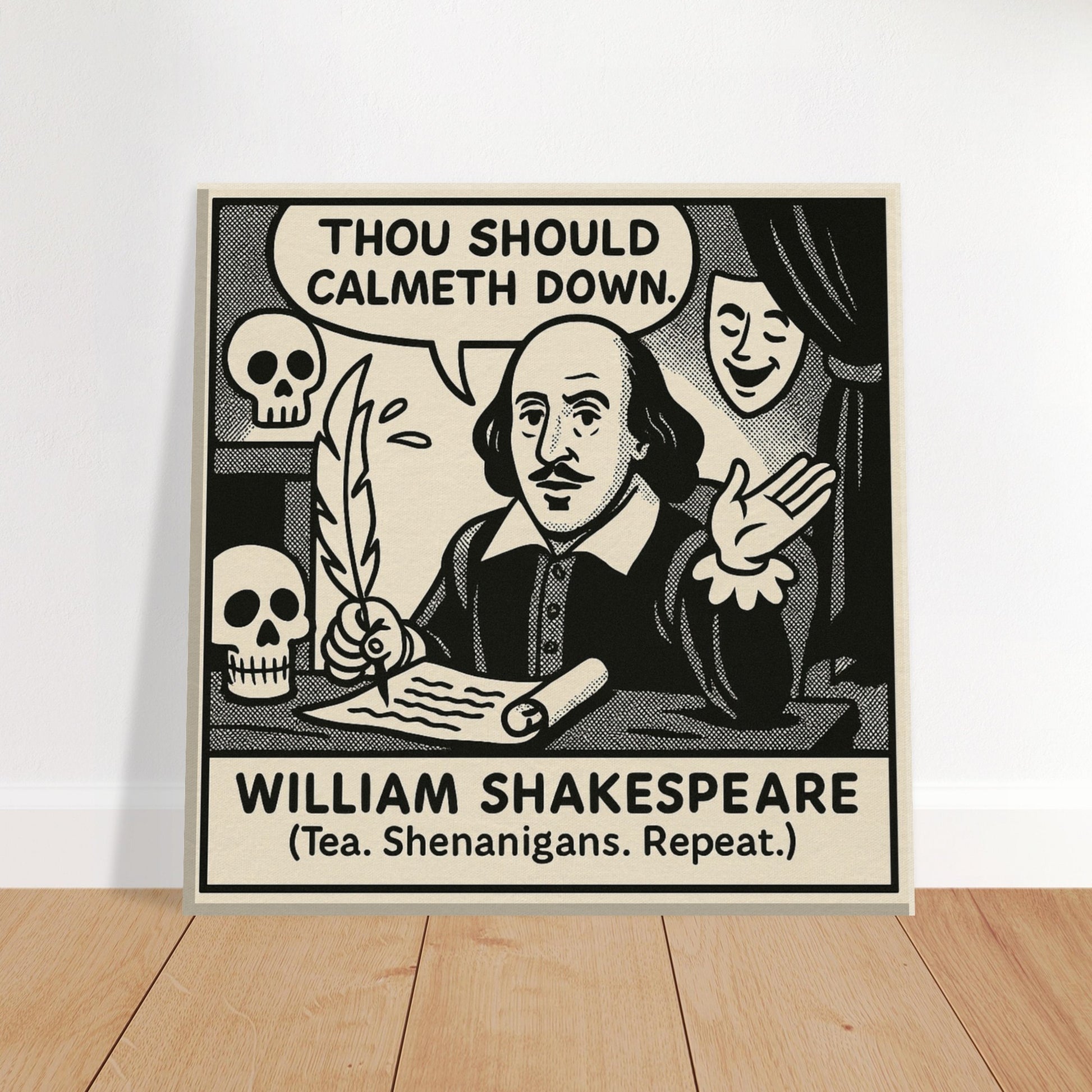 William Shakespeare Canvas (Cartoon) (8x8" / 20x20cm)-Author Cartoons-Silent Pacific