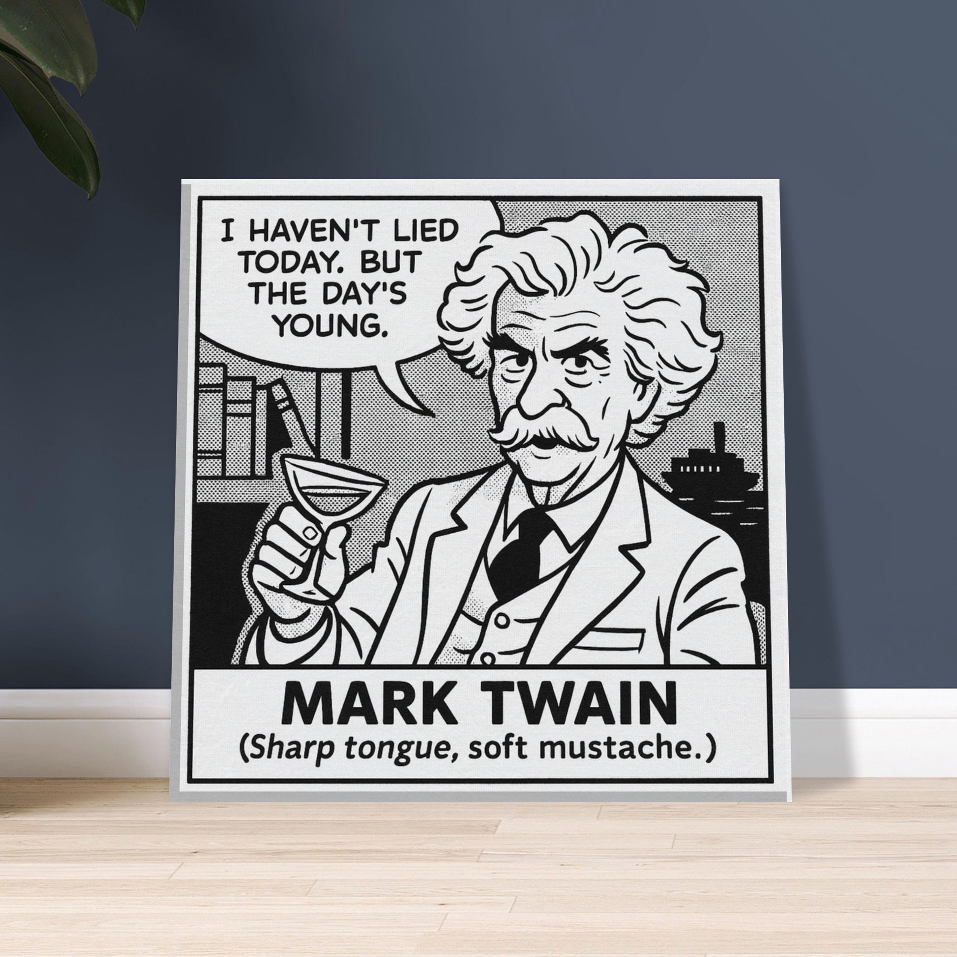 Mark Twain Canvas (Cartoon) (8x8" / 20x20cm)-Author Cartoons-Silent Pacific
