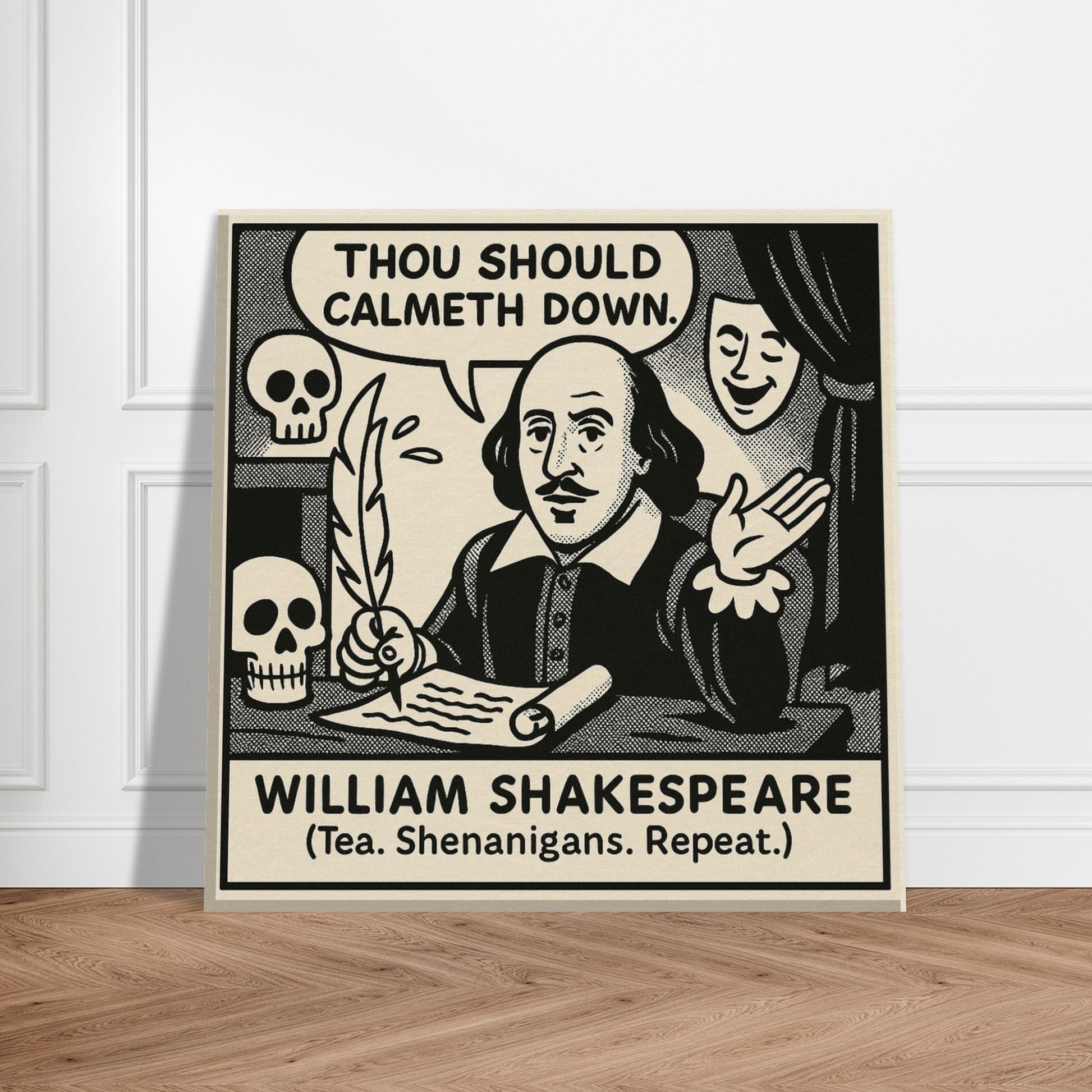 William Shakespeare Canvas (Cartoon) (8x8" / 20x20cm)-Author Cartoons-Silent Pacific