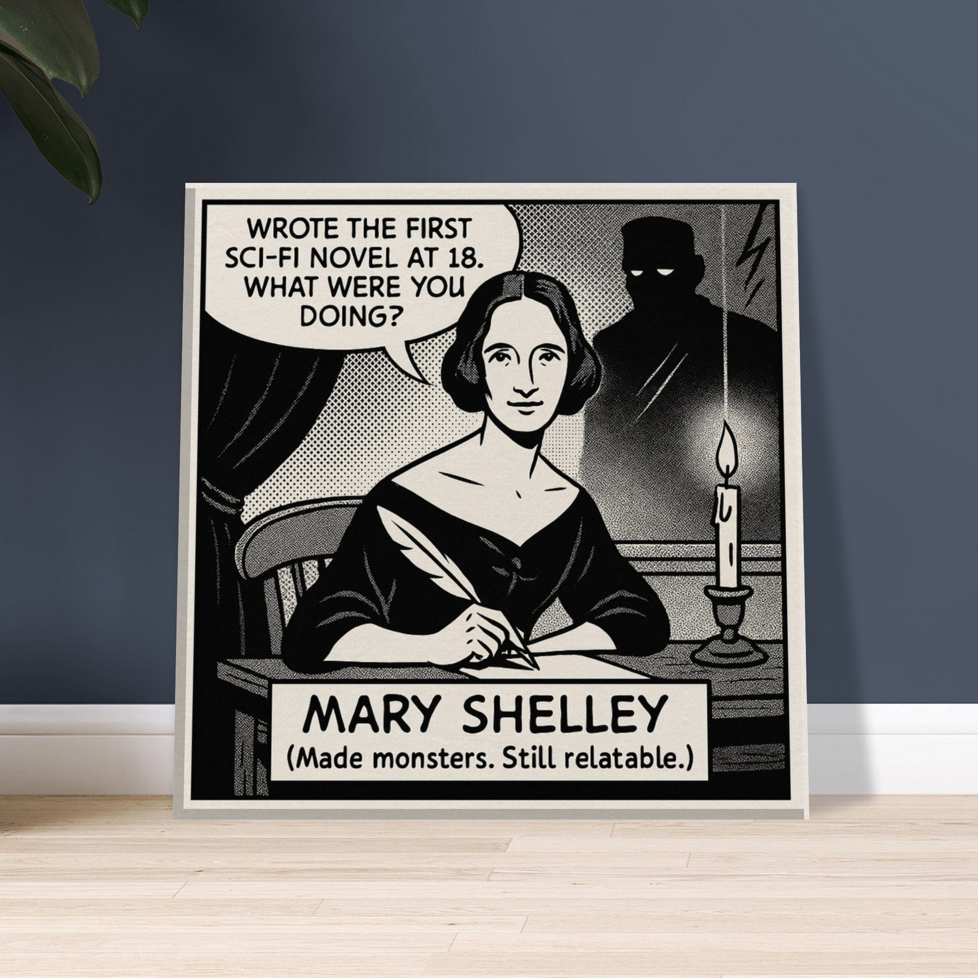 Mary Shelley Canvas (Cartoon) (8x8" / 20x20cm)-Author Cartoons-Silent Pacific