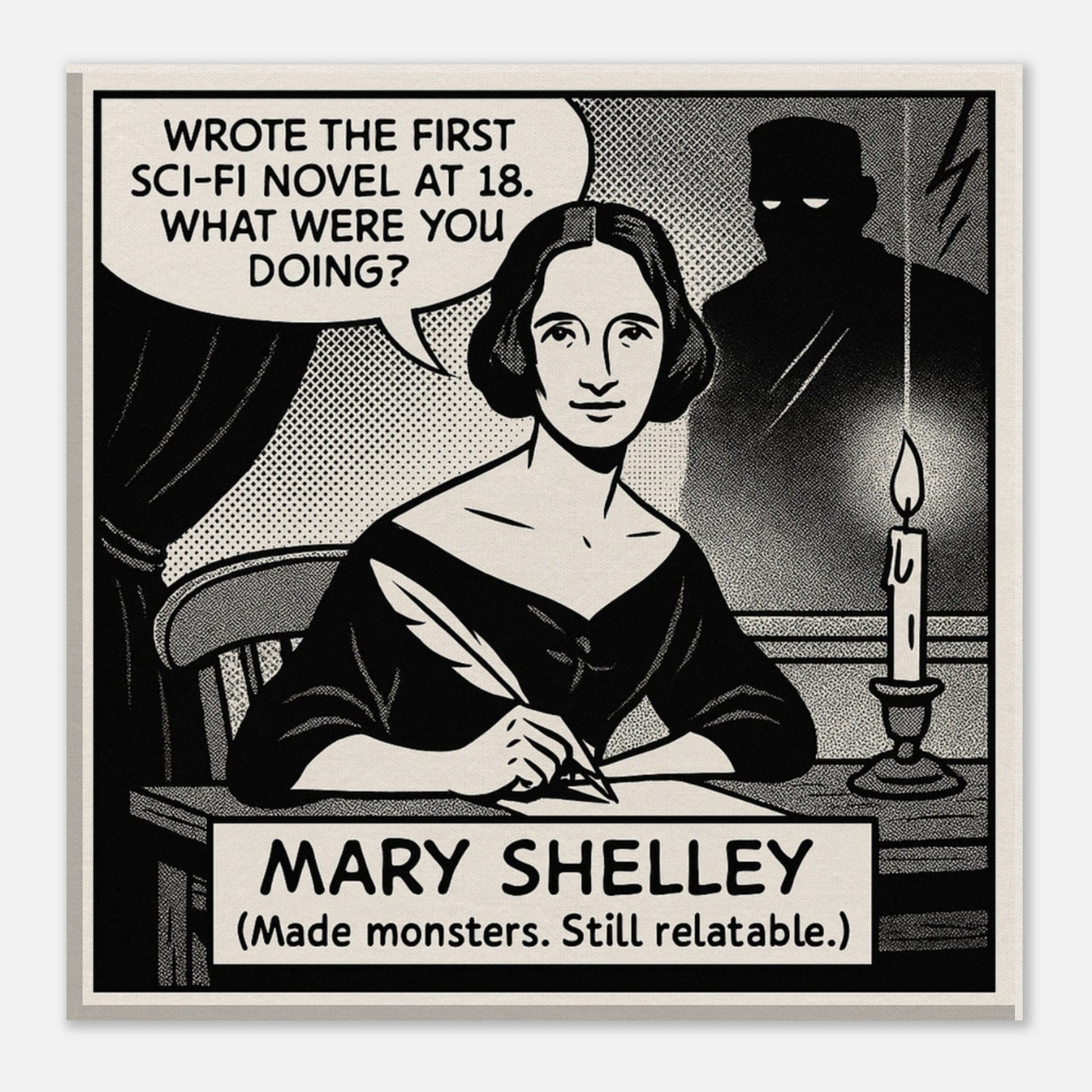 Mary Shelley Canvas (Cartoon) (8x8" / 20x20cm)-Author Cartoons-Silent Pacific