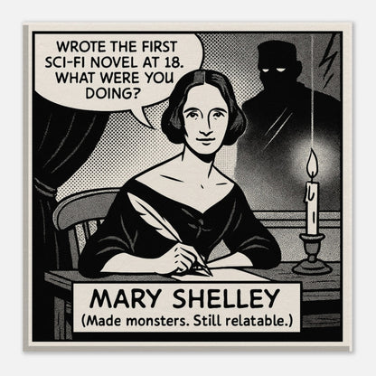 Mary Shelley Canvas (Cartoon) (8x8" / 20x20cm)-Author Cartoons-Silent Pacific