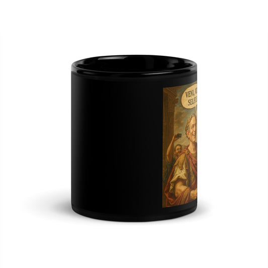 Veni, Vidi, Selfie – Julius Caesar – Black Glossy Mug-Coffee Mugs-Silent Pacific