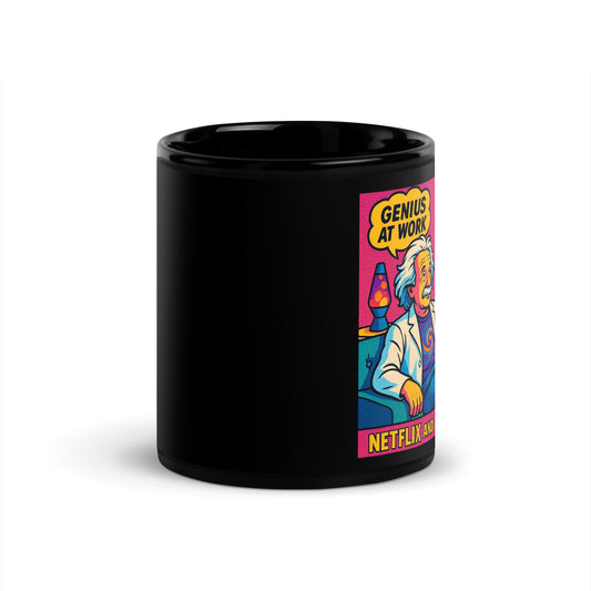 Netflix and Relative Chill - Einstein - Black Glossy Mug-Coffee Mugs-Silent Pacific