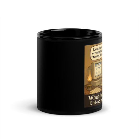 Dickens' Dialup - Black Glossy Coffee Mug-Coffee Mugs-Silent Pacific