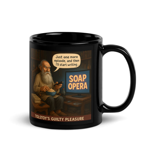 Leo Tolstoy's Guilty Pleasure - Black Glossy Mug-Coffee Mugs-Silent Pacific