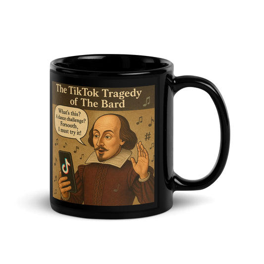 TikTok Tragedy – Shakespeare – Black Glossy Mug-Coffee Mugs-Silent Pacific