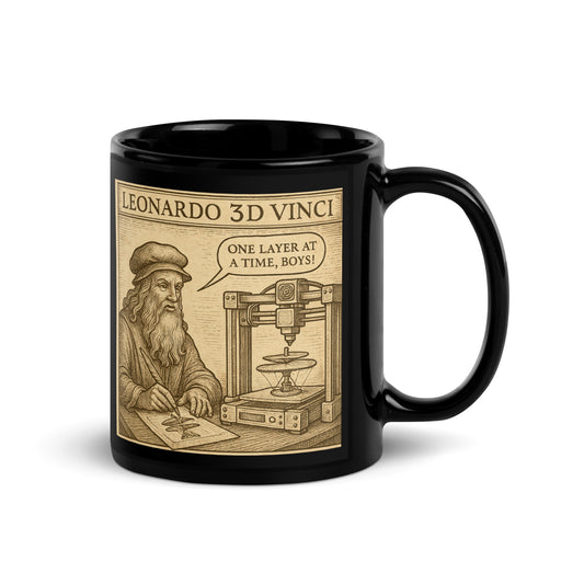Leonardo Da Vinci - 3D Printer - Black Glossy Mug-Coffee Mugs-Silent Pacific