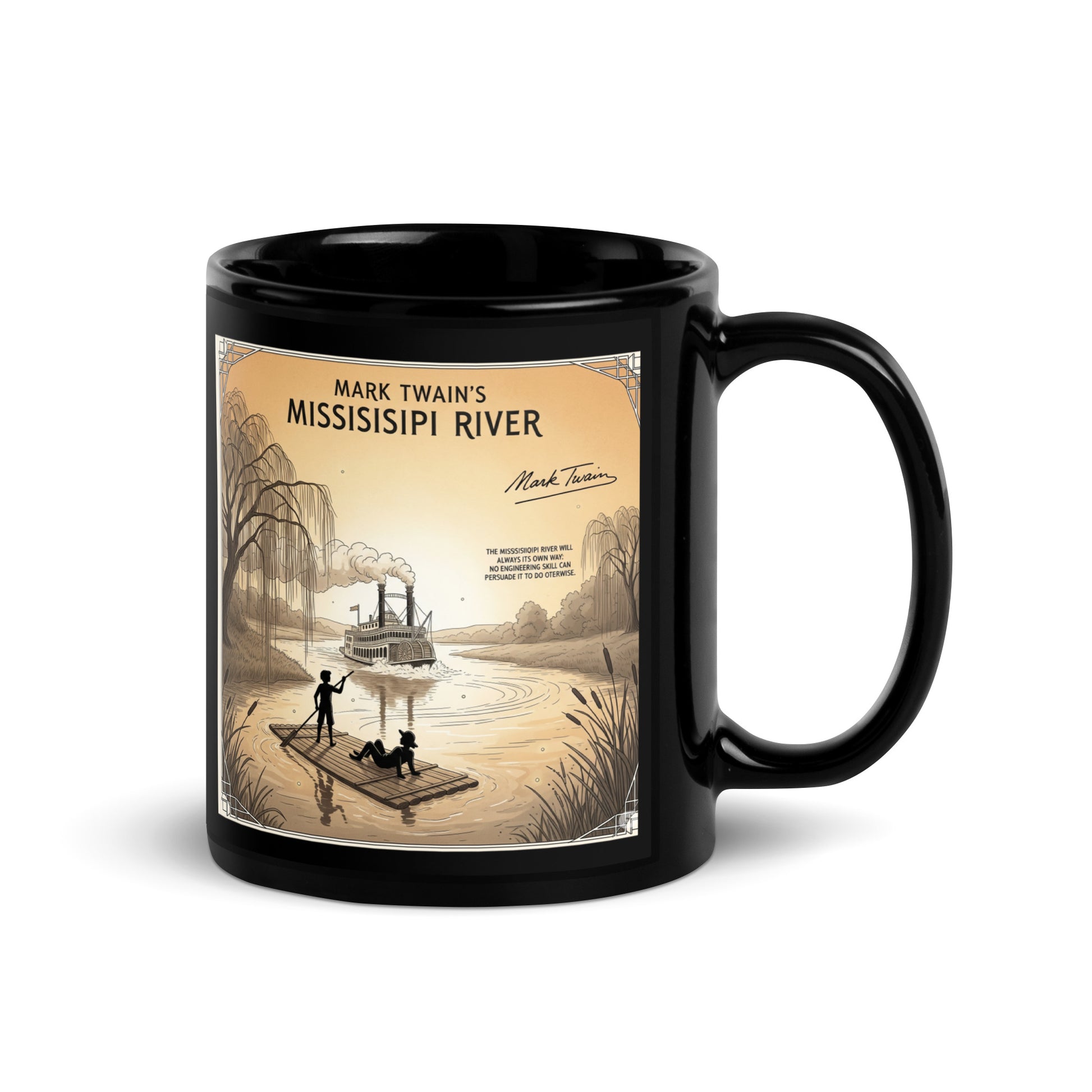 Mark Twain's Mississippi River - Black Glossy Mug-Coffee Mugs-Silent Pacific