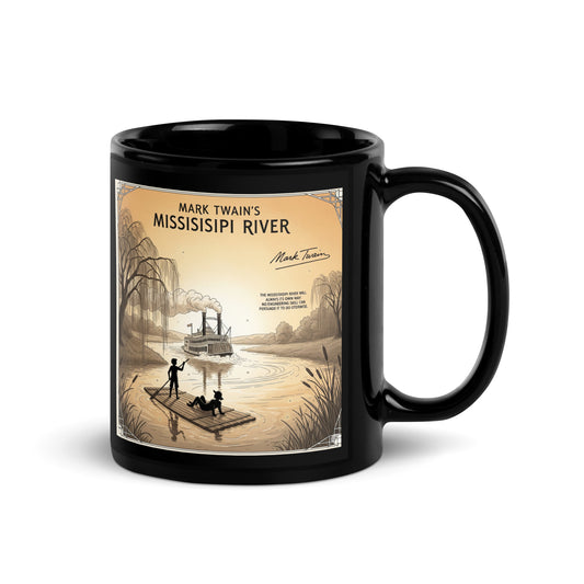 Mark Twain's Mississippi River - Black Glossy Mug-Coffee Mugs-Silent Pacific