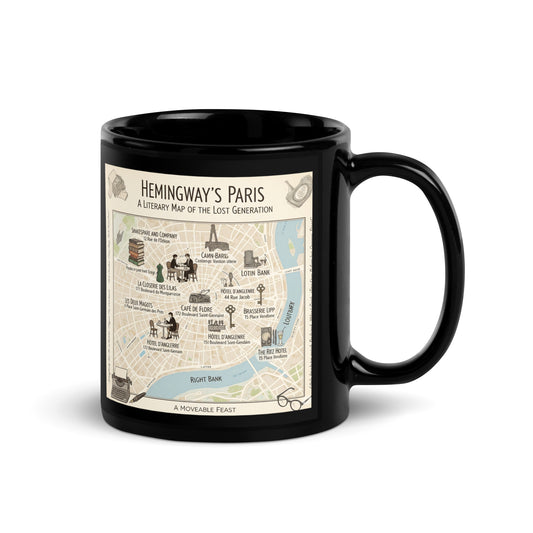 Hemingway's Paris - Black Glossy Mug-Coffee Mugs-Silent Pacific