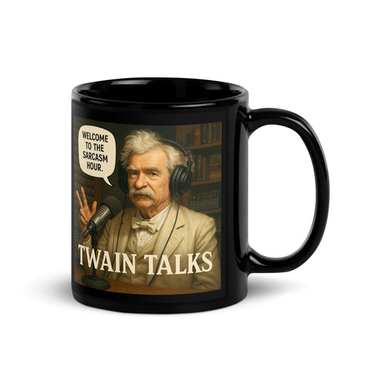 Mark Twain Talks - Black Glossy Coffee Mug-Coffee Mugs-Silent Pacific