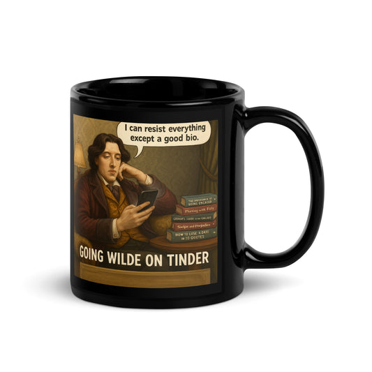 Oscar Wilde on Tinder - Black Glossy Coffee Mug-Coffee Mugs-Silent Pacific