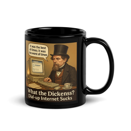 Dickens' Dialup - Black Glossy Coffee Mug-Coffee Mugs-Silent Pacific