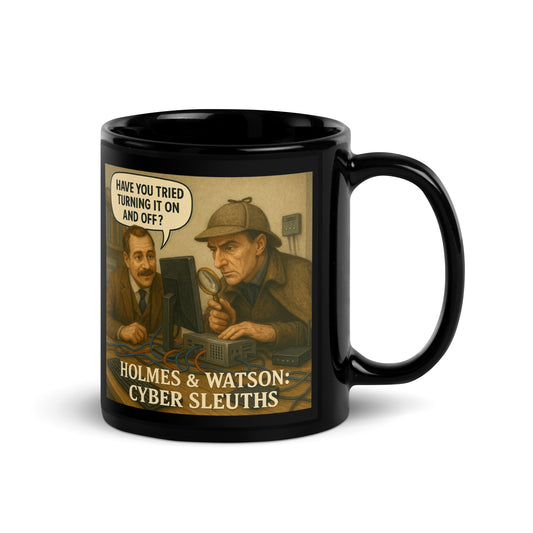 Sherlock Holmes - Cyber Sleuths - Black Glossy Coffee Mug-Coffee Mugs-Silent Pacific
