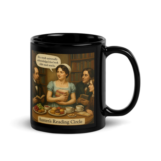 Jane Austen's Reading Circle - Black Glossy Coffee Mug-Coffee Mugs-Silent Pacific
