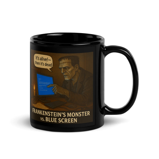 Frankenstein's Blue Screen of Death - Black Glossy Coffee Mug-Coffee Mugs-Silent Pacific