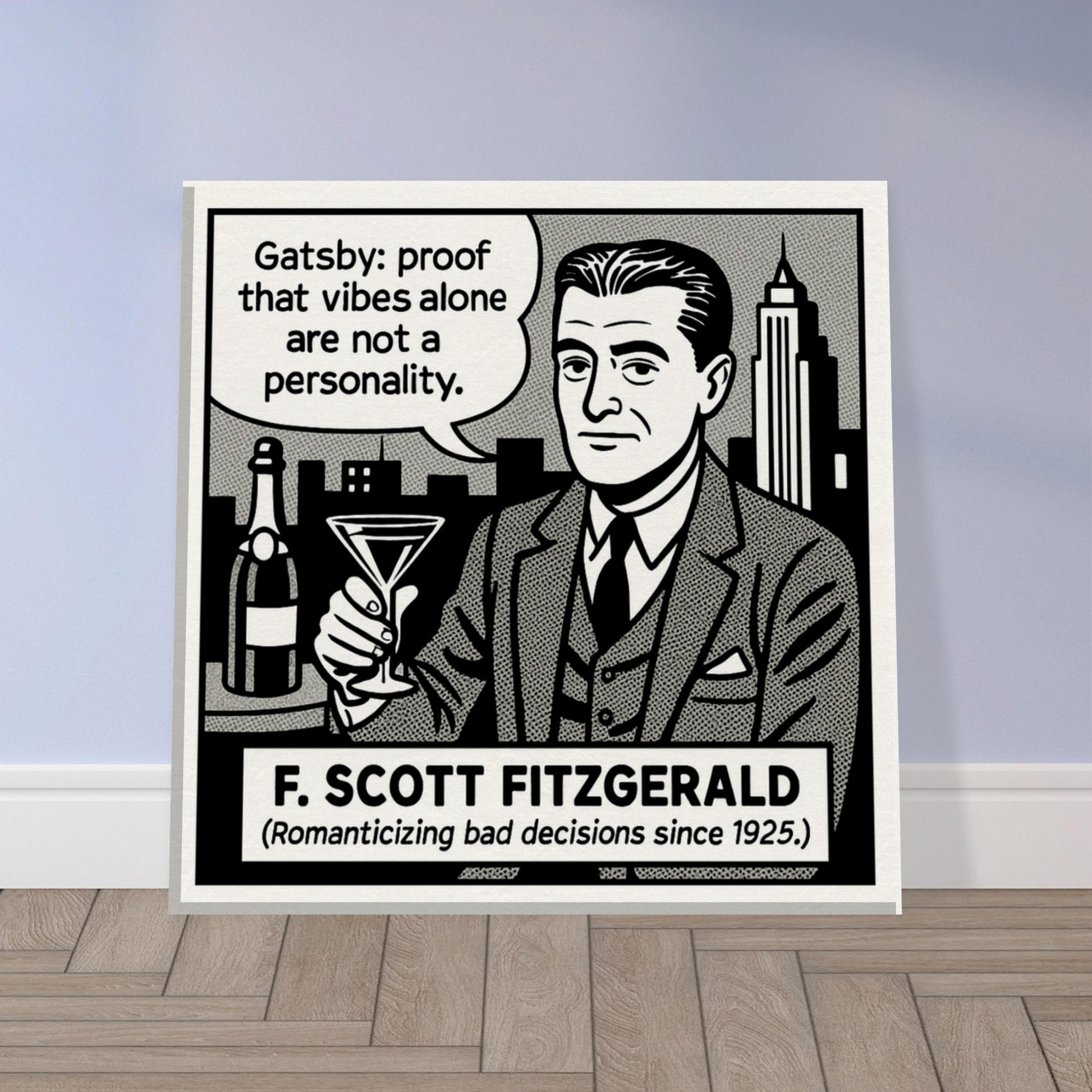 F. Scott Fitzgerald Canvas (Cartoon) (8x8" / 20x20cm)-Author Cartoons-Silent Pacific