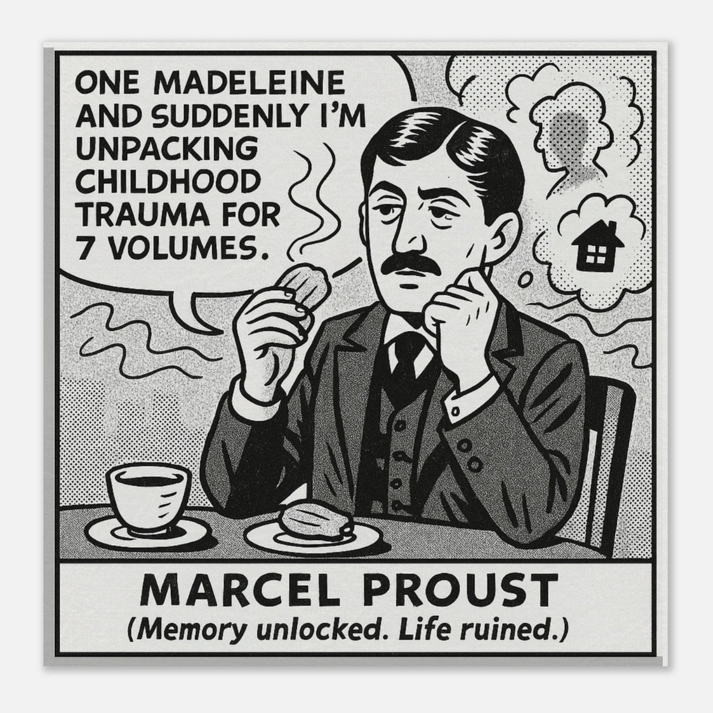 Marcel Proust Canvas (Cartoon) (8x8" / 20x20cm)-Author Cartoons-Silent Pacific