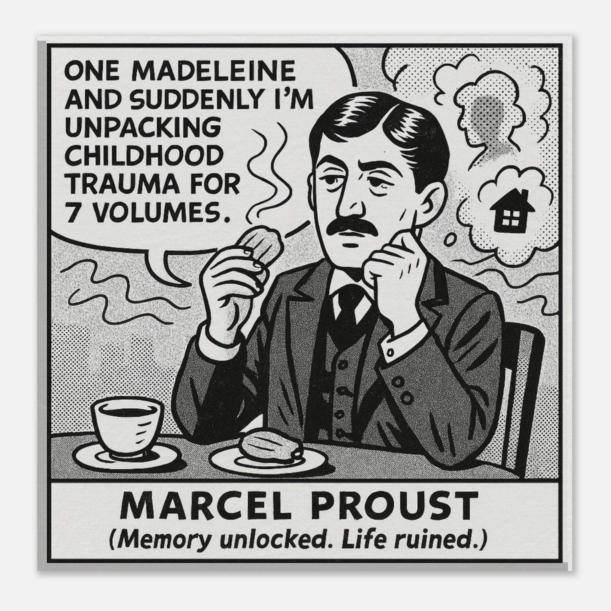 Marcel Proust Canvas (Cartoon) (8x8" / 20x20cm)-Author Cartoons-Silent Pacific