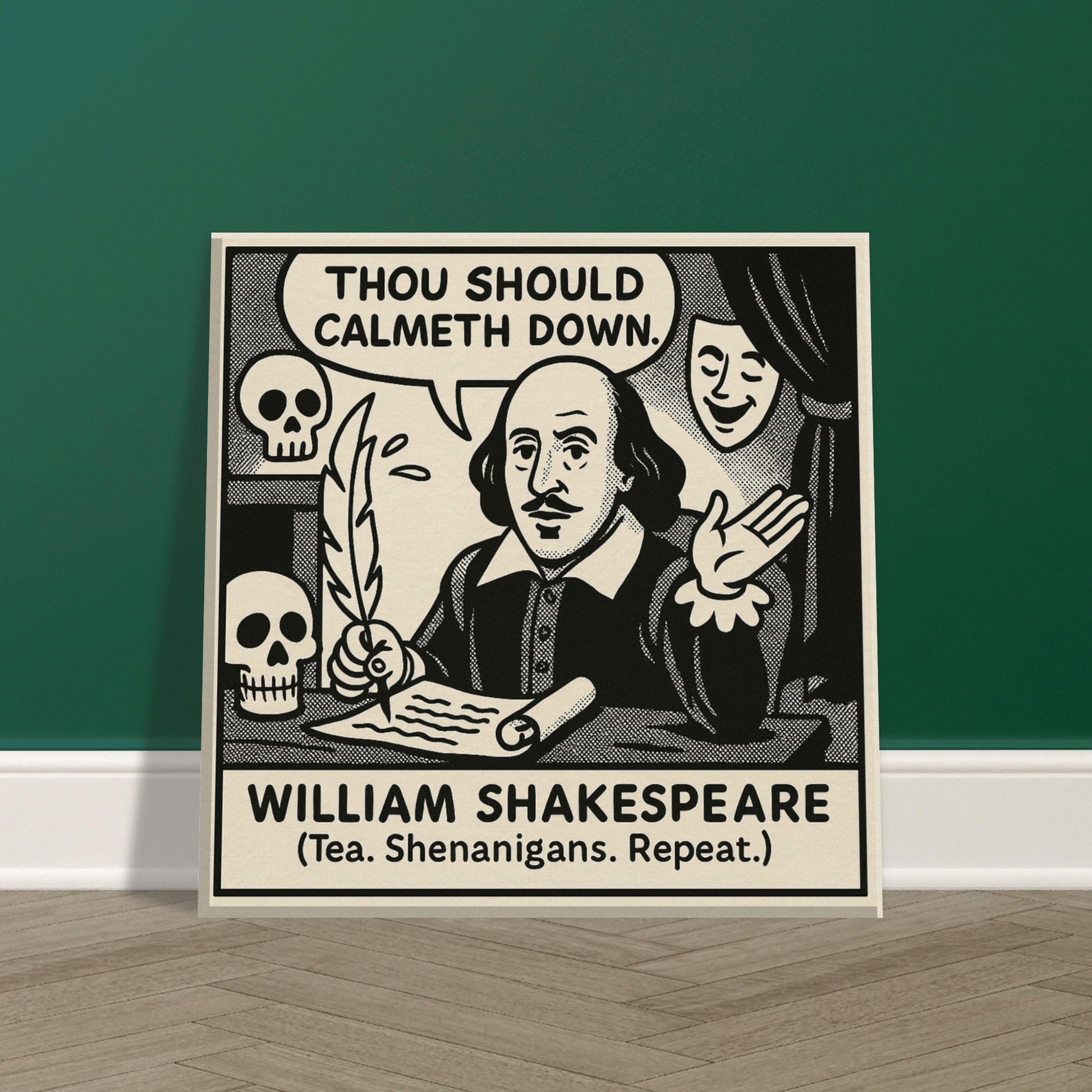 William Shakespeare Canvas (Cartoon) (8x8" / 20x20cm)-Author Cartoons-Silent Pacific