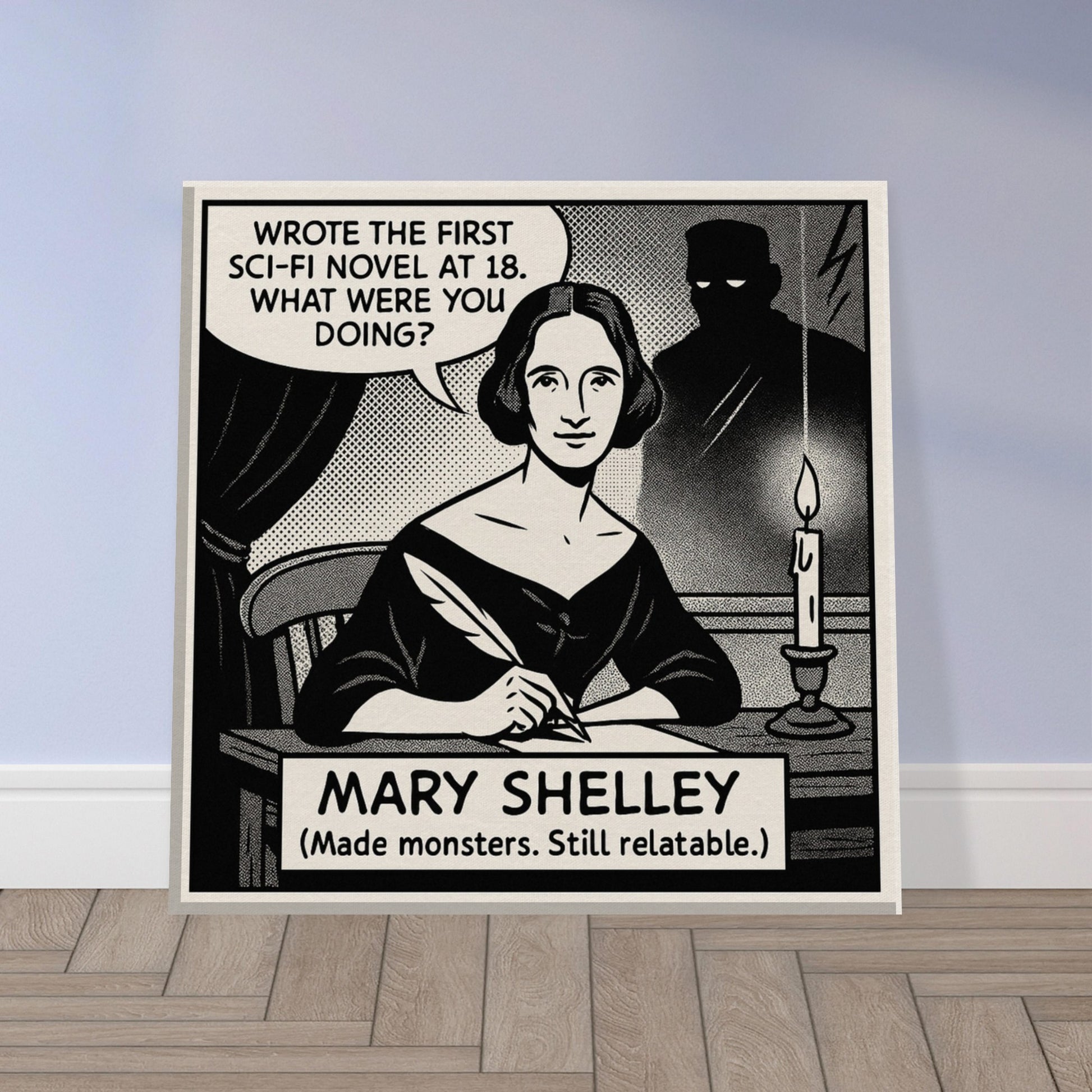 Mary Shelley Canvas (Cartoon) (8x8" / 20x20cm)-Author Cartoons-Silent Pacific