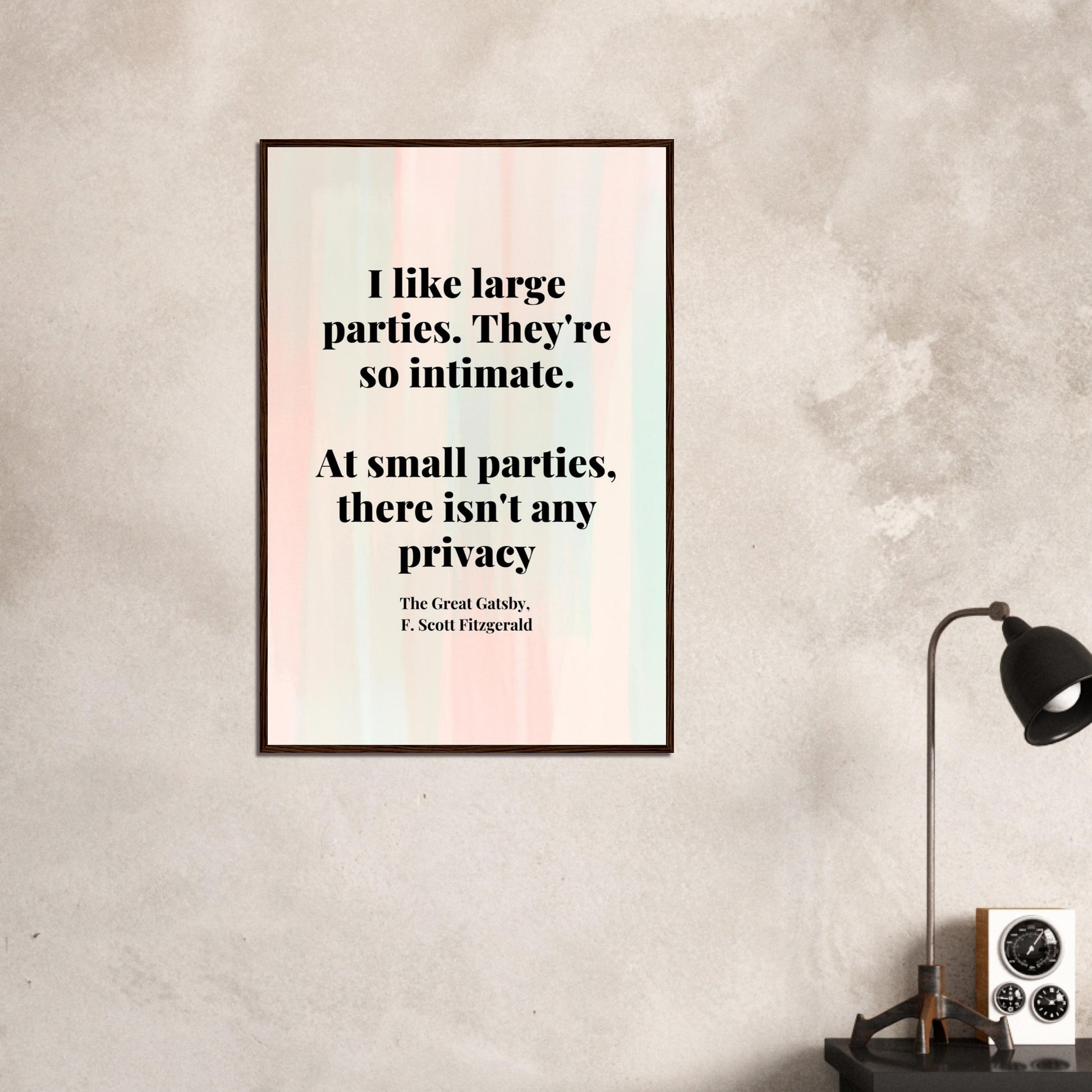 “I Like Large Parties” Framed Poster – F. Scott Fitzgerald, The Great Gatsby | Literary Quote Wall Art for Vintage & Dark Academia Decor-Quotes-Silent Pacific