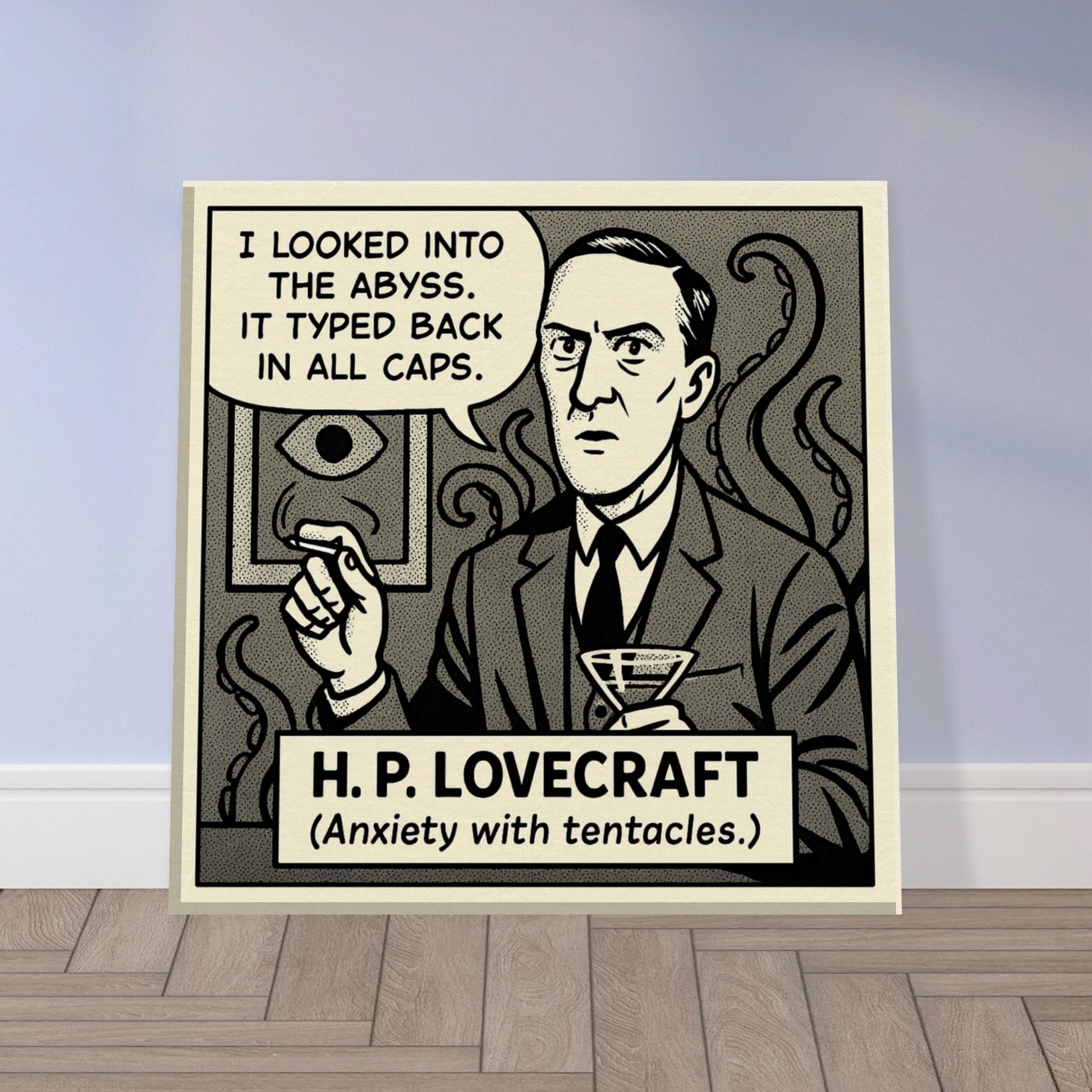 H.P. Lovecraft Canvas (Cartoon) (8x8" / 20x20cm)-Author Cartoons-Silent Pacific